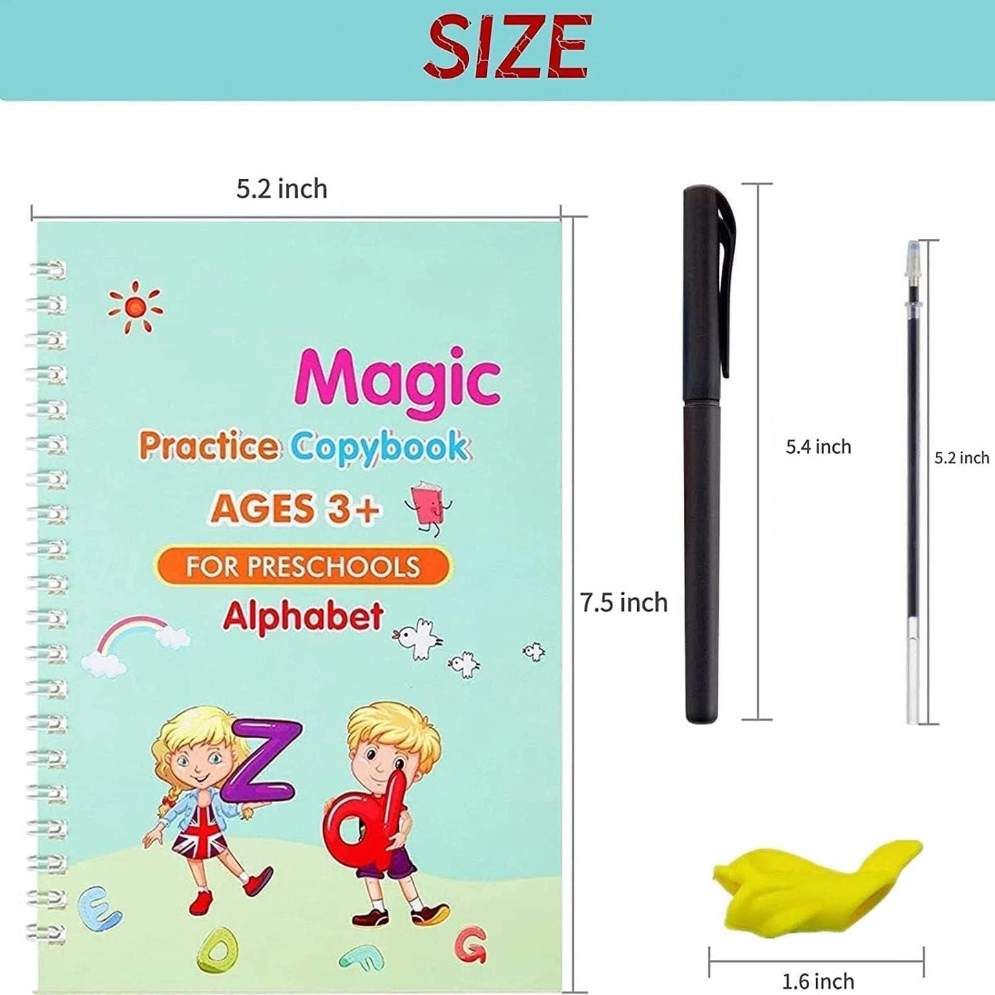 Sank Magic Practice Copybook (4 Books,1 Pen,1 Grip,10 Refill)