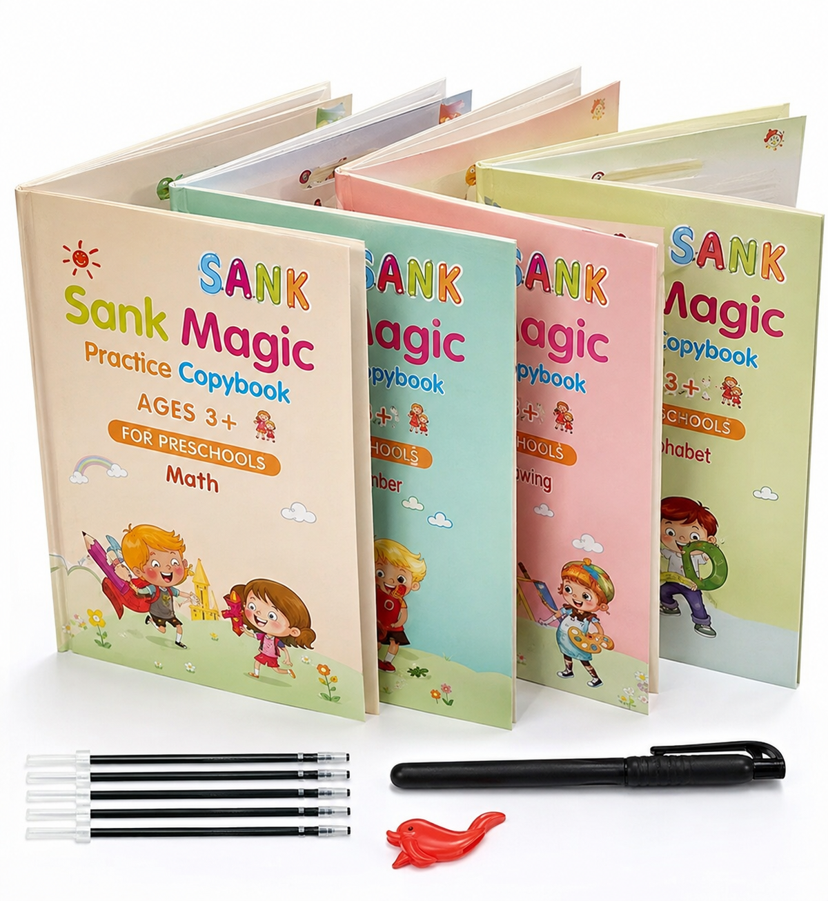 Sank Magic Practice Copybook (4 Books,1 Pen,1 Grip,10 Refill)