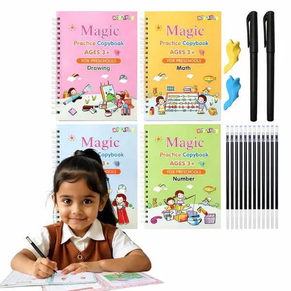 Sank Magic Practice Copybook (4 Books,1 Pen,1 Grip,10 Refill)