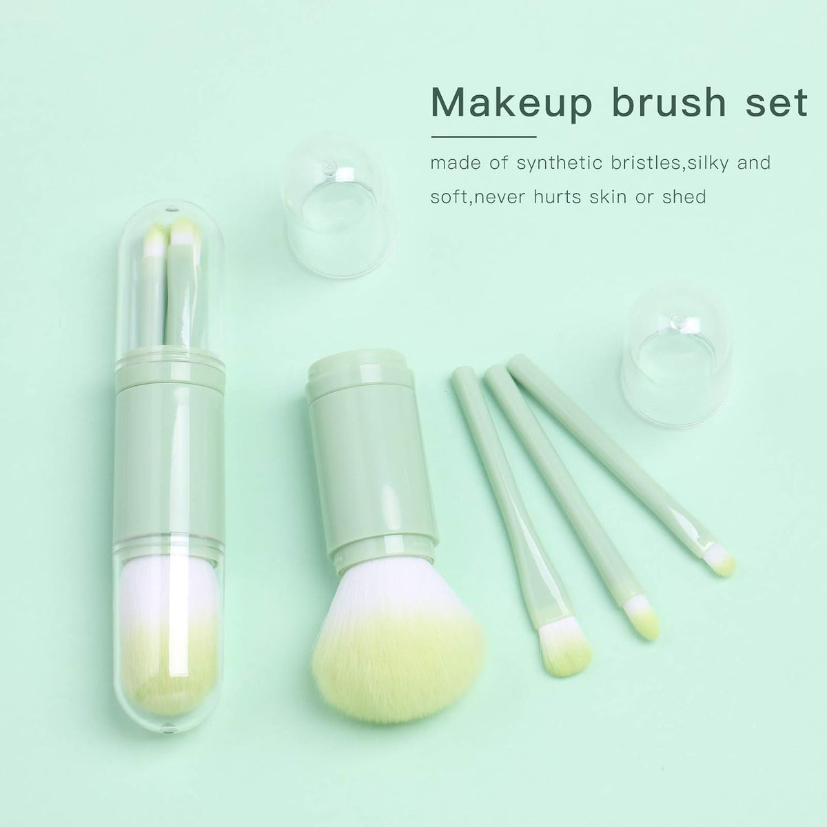 Mini Makeup Brush Travel Set - Green 4 in 1